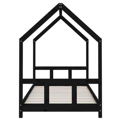 Solid Pine Kids Bed Frame Black 90x190 cm - Sturdy & Stylish