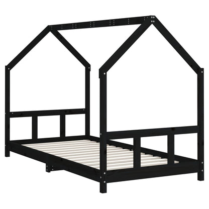 Solid Pine Kids Bed Frame Black 90x190 cm - Sturdy & Stylish