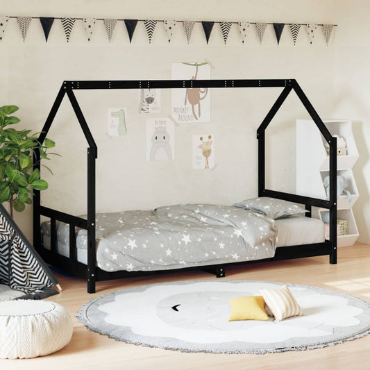 Solid Pine Kids Bed Frame Black 90x190 cm - Sturdy & Stylish