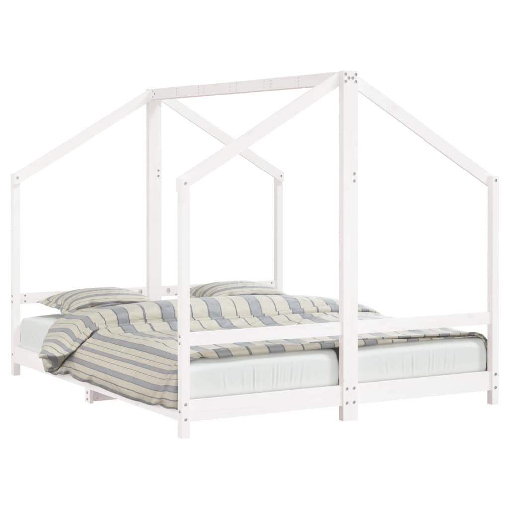 White Solid Wood Pine Kids Bed Frame 2x(80x200) cm