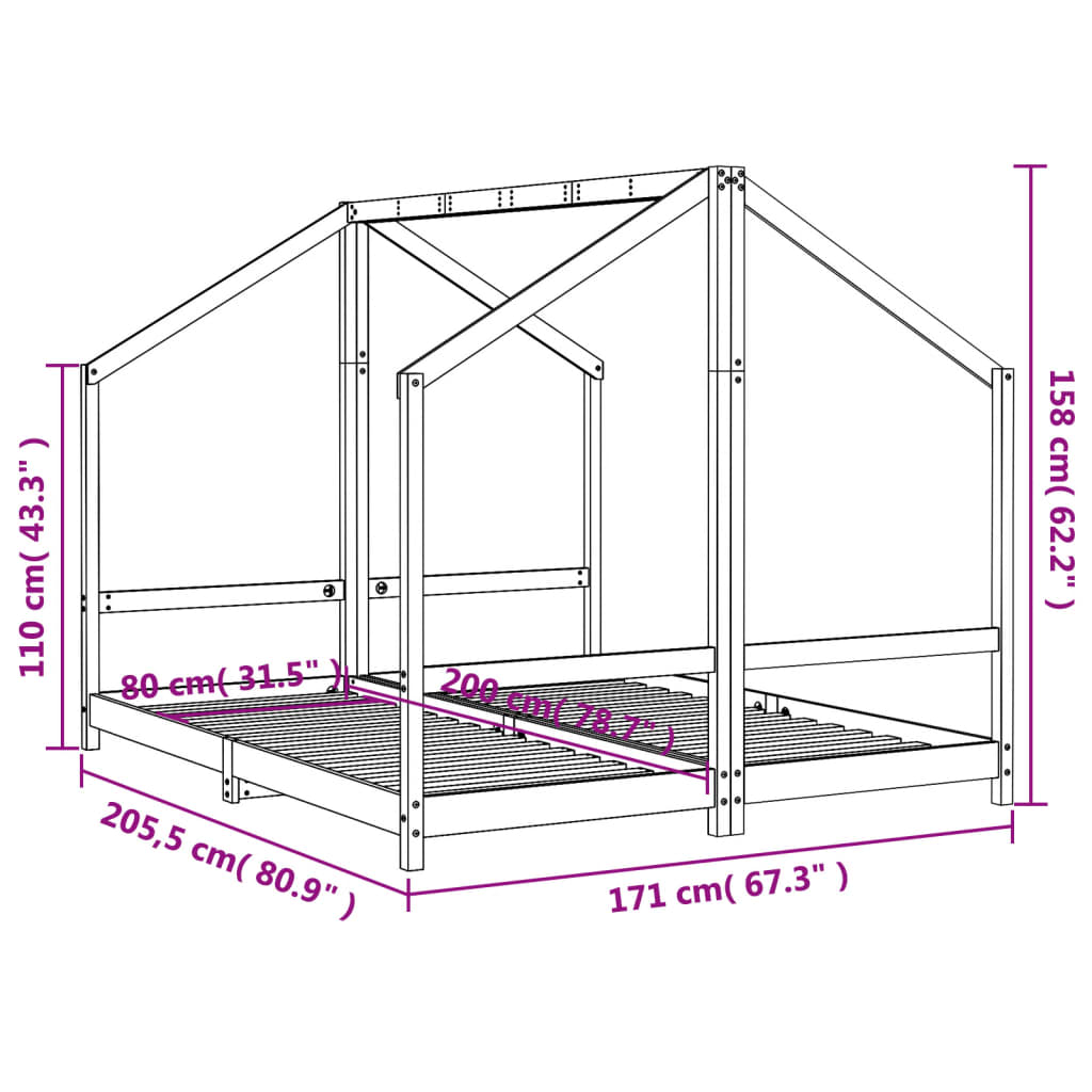 White Solid Wood Pine Kids Bed Frame 2x(80x200) cm