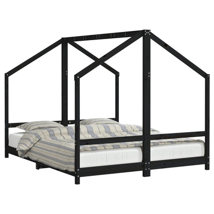 Solid Wood Pine Kids Bed Frame, Black, 2x(80x200) cm