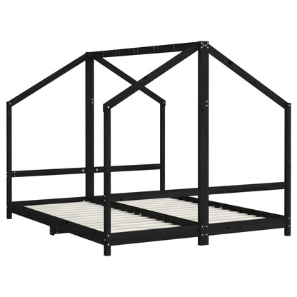 Solid Wood Pine Kids Bed Frame, Black, 2x(80x200) cm