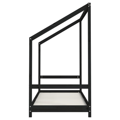 Solid Wood Pine Kids Bed Frame, Black, 2x(80x200) cm