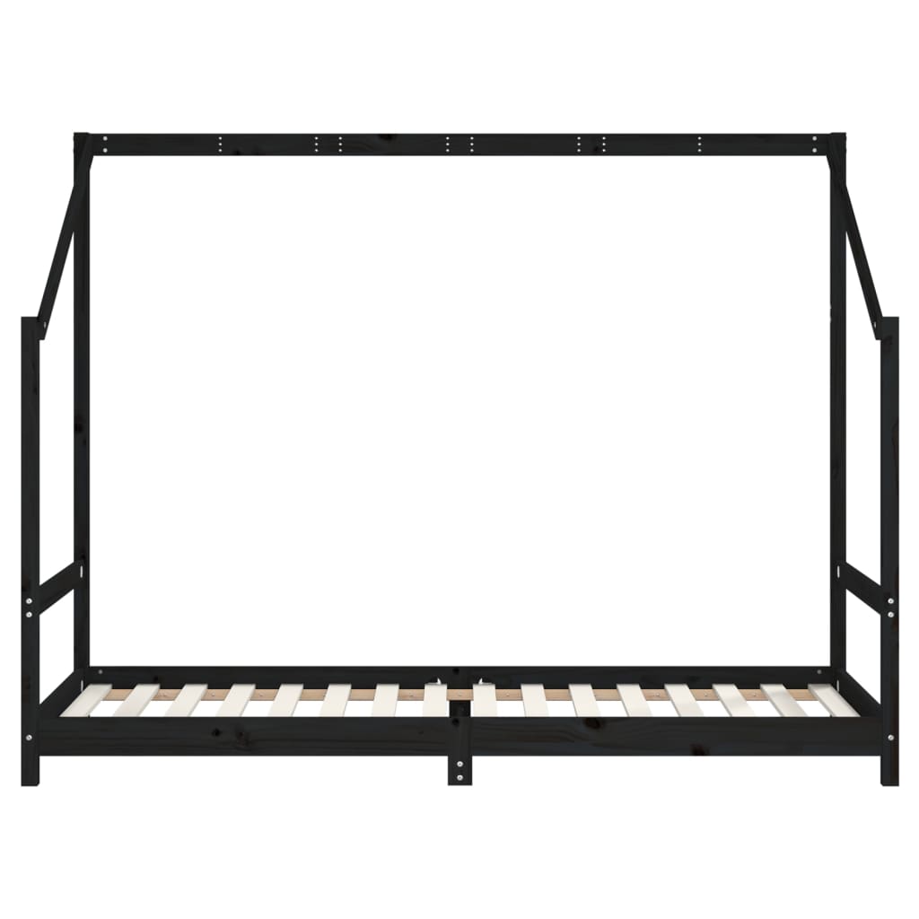 Solid Wood Pine Kids Bed Frame, Black, 2x(80x200) cm