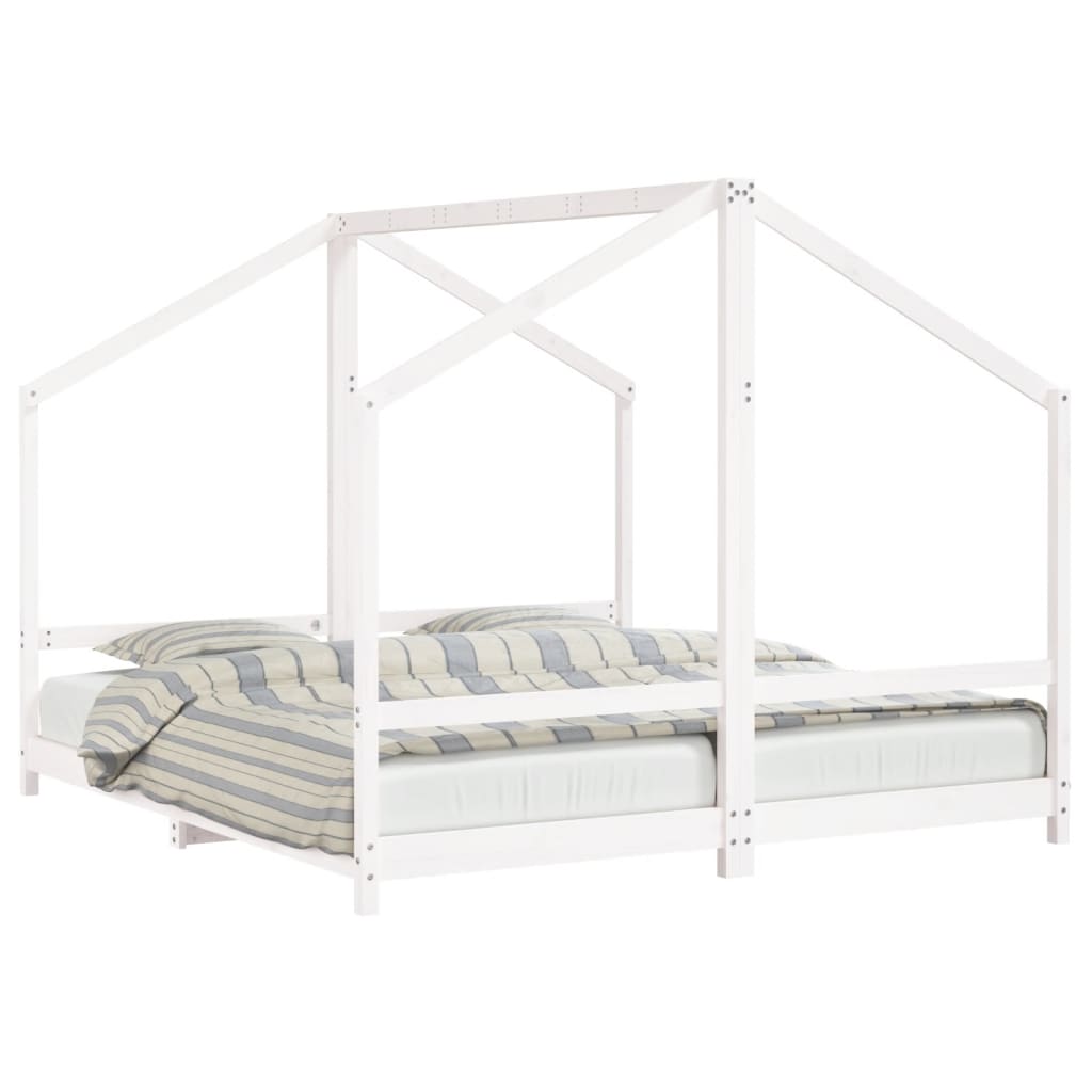 Solid Pine Kids Bed Frame, White, 2x(90x200 cm)