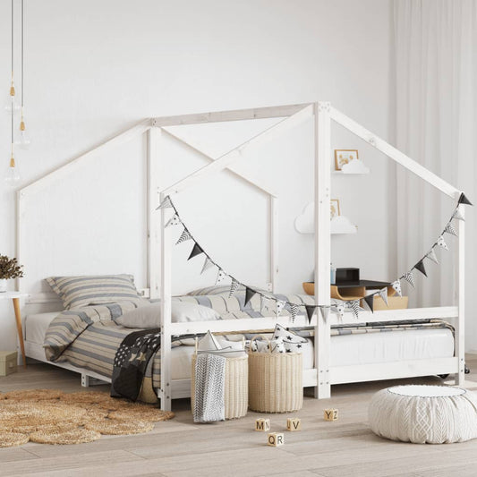 Solid Pine Kids Bed Frame, White, 2x(90x200 cm)