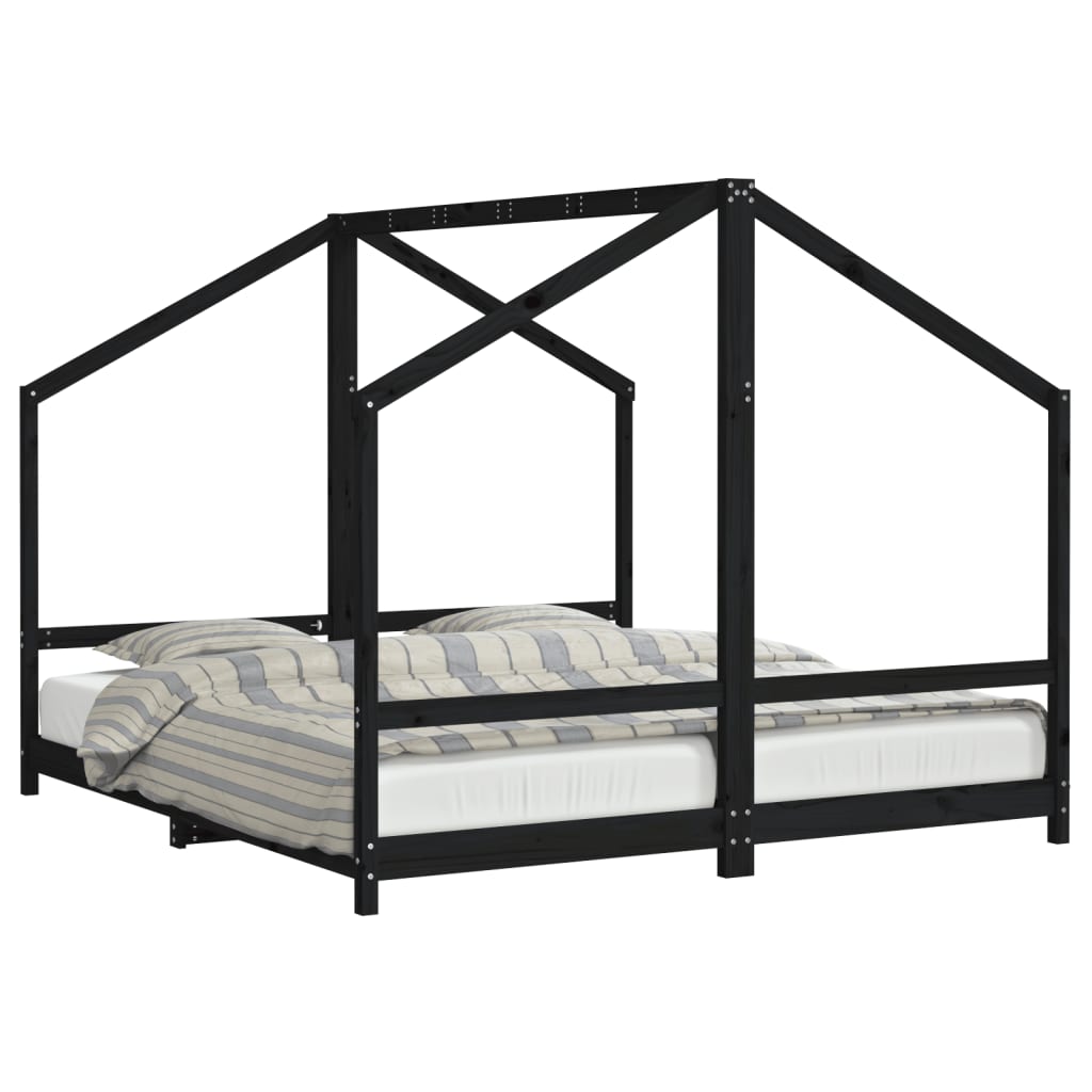 Solid Pine Wood Kids Bed Frame Black 2x(90x200) cm