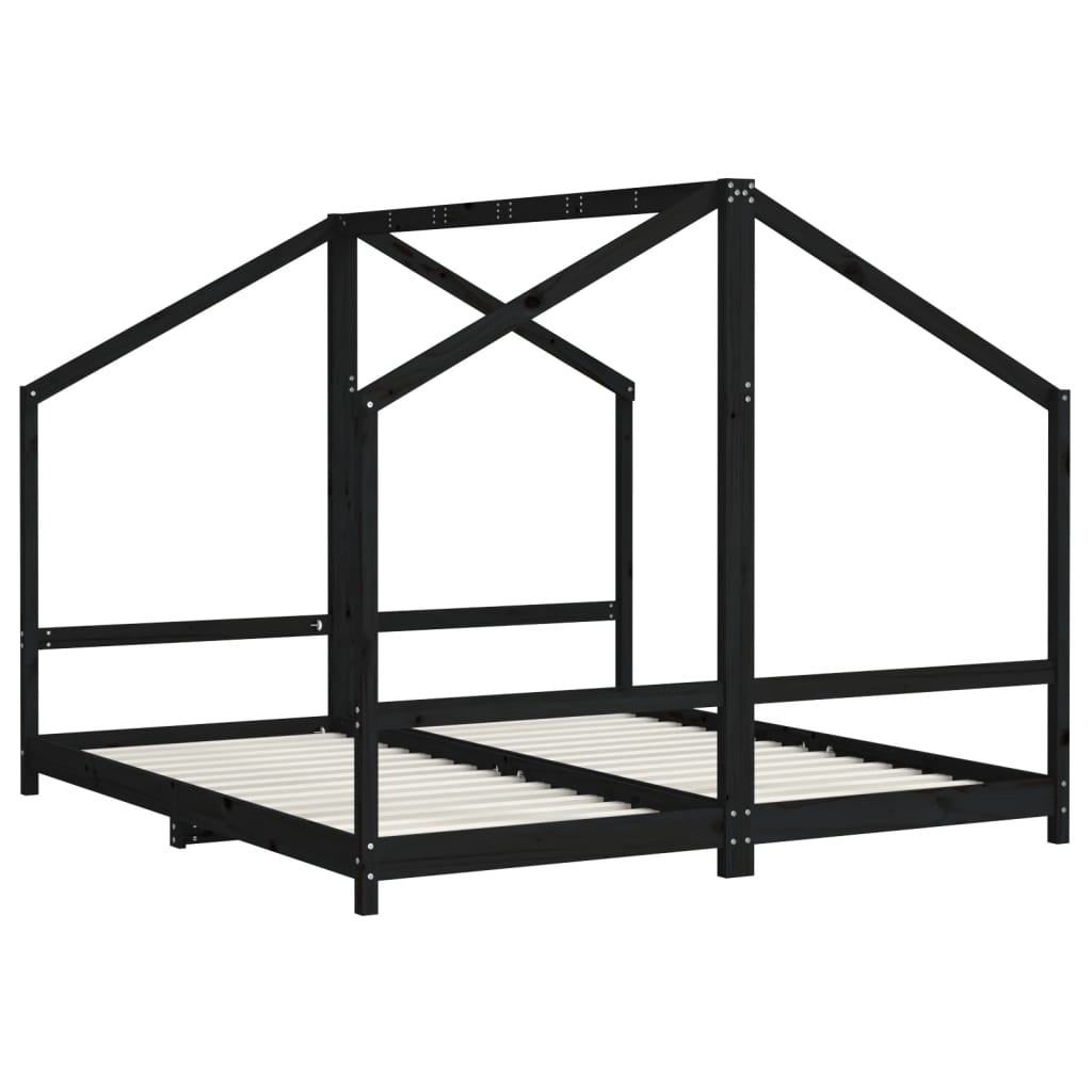 Solid Pine Wood Kids Bed Frame Black 2x(90x200) cm