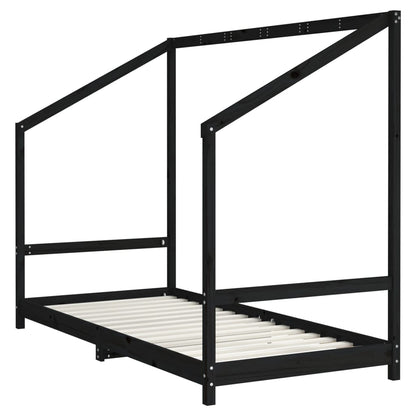 Solid Pine Wood Kids Bed Frame Black 2x(90x200) cm