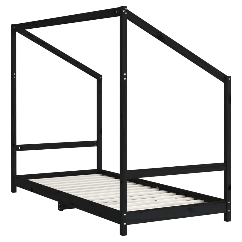 Solid Pine Wood Kids Bed Frame Black 2x(90x200) cm