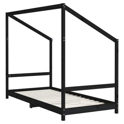 Solid Pine Wood Kids Bed Frame Black 2x(90x200) cm