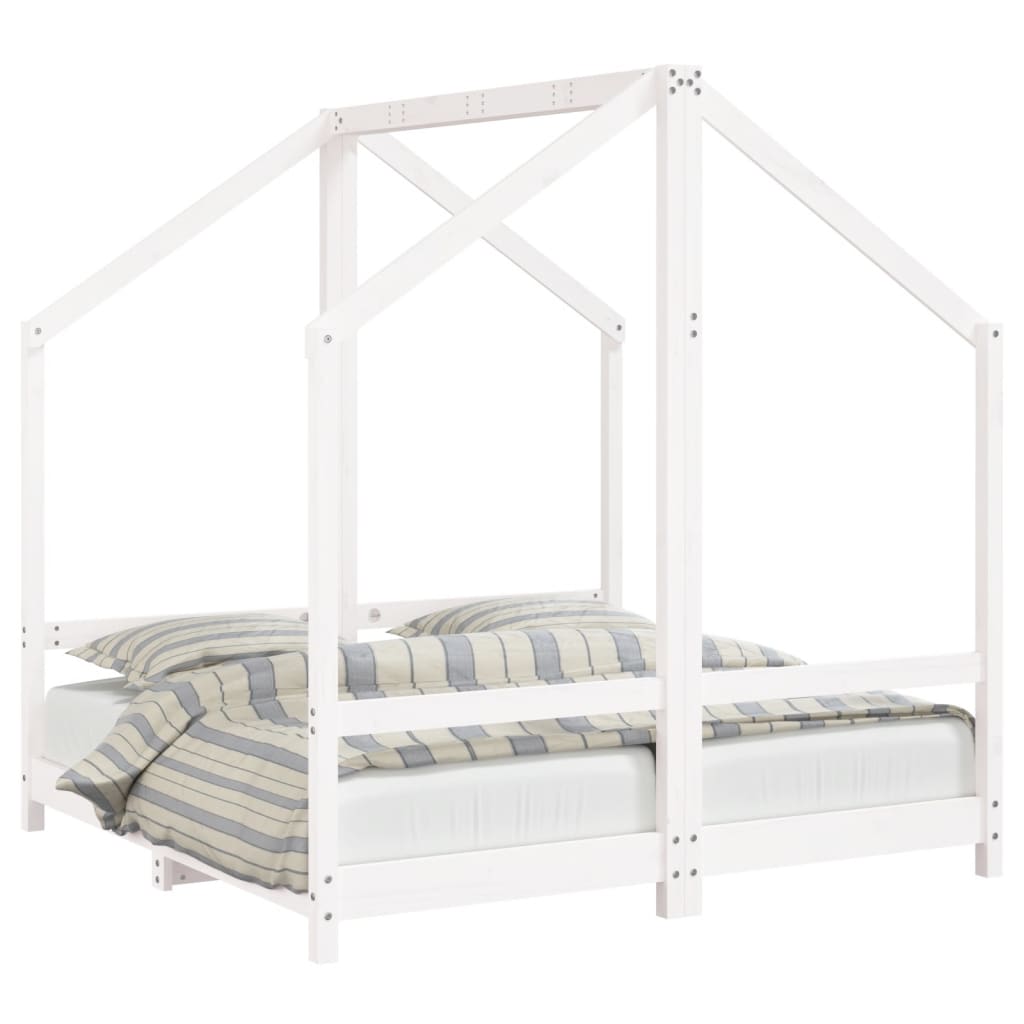 White Solid Pine Kids Bed Frame - 2x(70x140) cm, Durable Wood