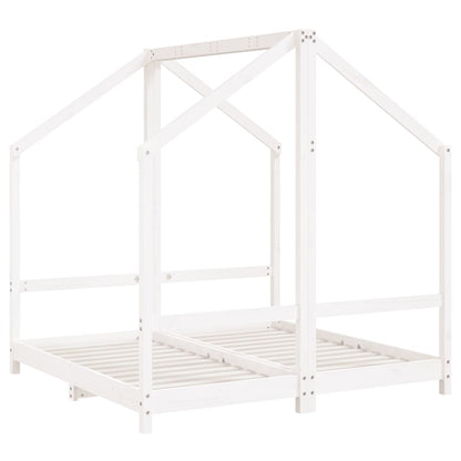 White Solid Pine Kids Bed Frame - 2x(70x140) cm, Durable Wood