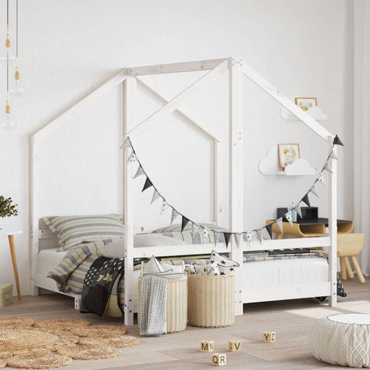 White Solid Pine Kids Bed Frame - 2x(70x140) cm, Durable Wood