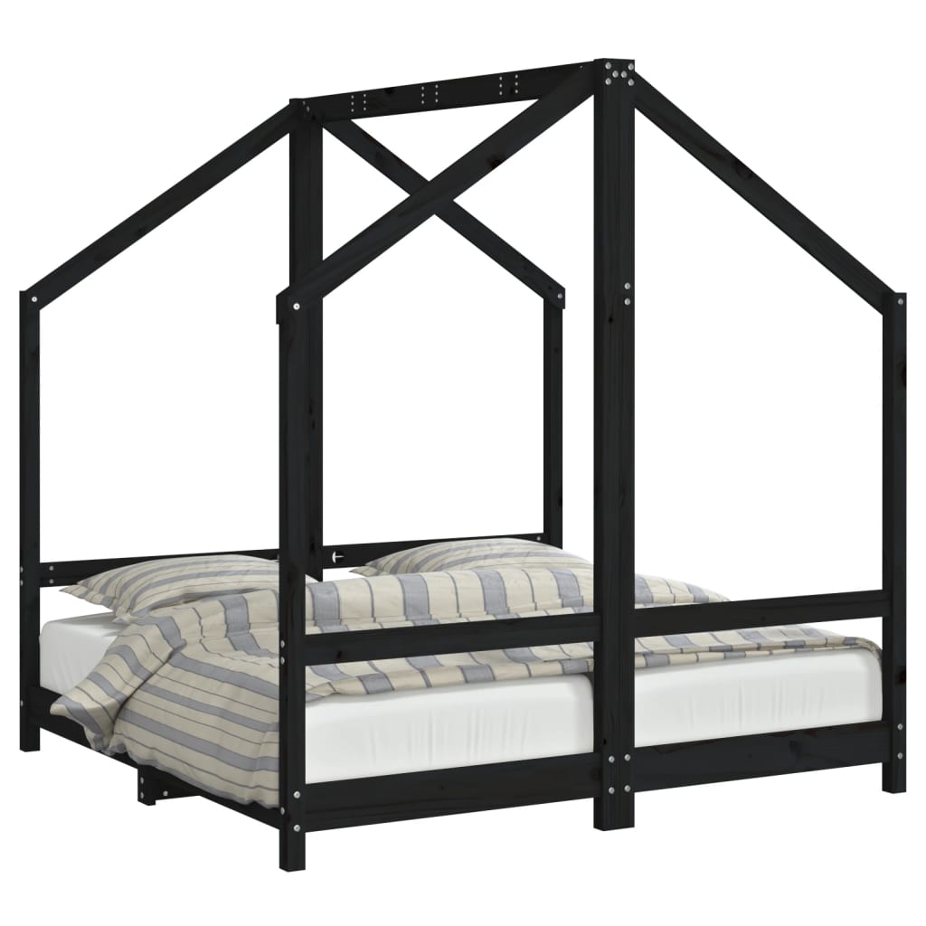 Kids Black Solid Pine Bed Frame 70x140 cm - Set of 2