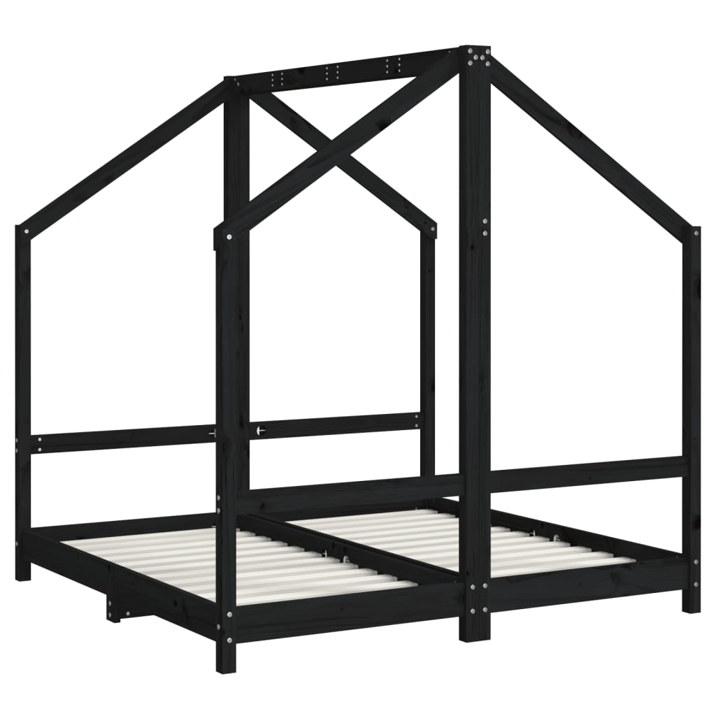 Kids Black Solid Pine Bed Frame 70x140 cm - Set of 2