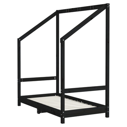 Kids Black Solid Pine Bed Frame 70x140 cm - Set of 2