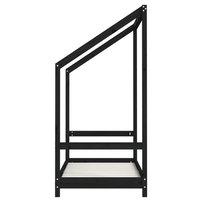 Kids Black Solid Pine Bed Frame 70x140 cm - Set of 2