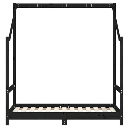 Kids Black Solid Pine Bed Frame 70x140 cm - Set of 2