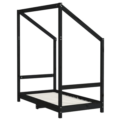Kids Black Solid Pine Bed Frame 70x140 cm - Set of 2