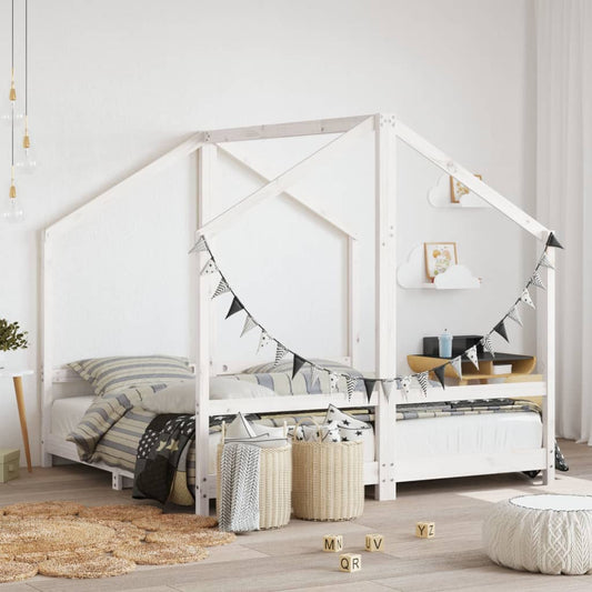 Solid Pine Kids Bed Frame - White, 2x(80x160) cm Sturdy Design
