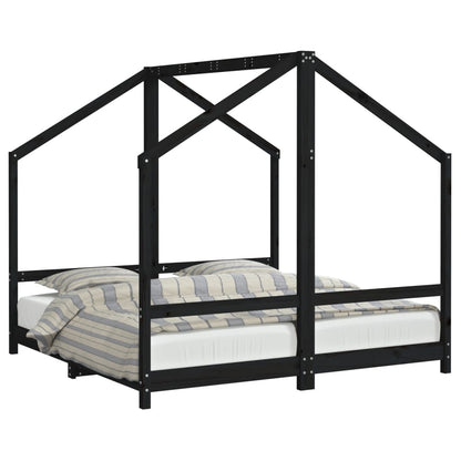 Kids Solid Pine Bed Frame, Black 2x(80x160) cm