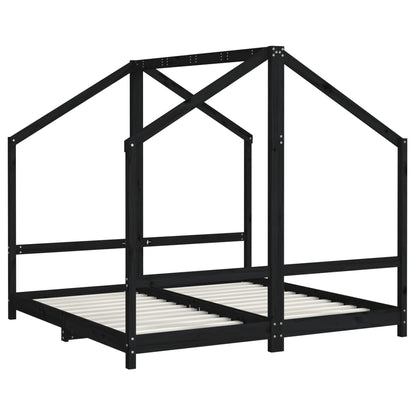 Kids Solid Pine Bed Frame, Black 2x(80x160) cm