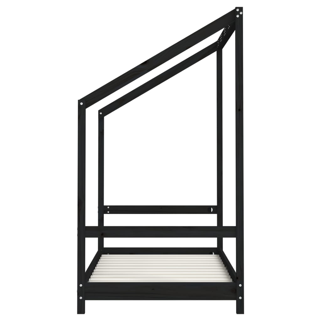 Kids Solid Pine Bed Frame, Black 2x(80x160) cm