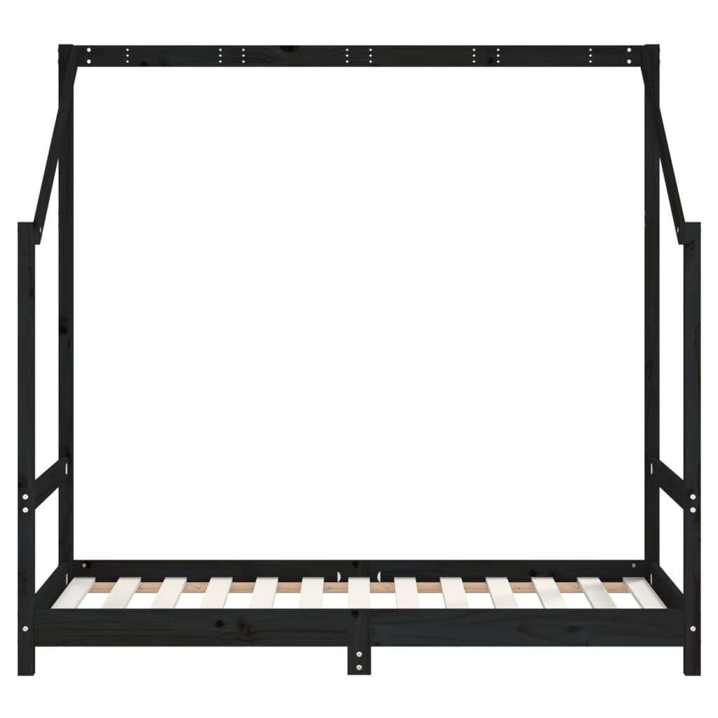Kids Solid Pine Bed Frame, Black 2x(80x160) cm