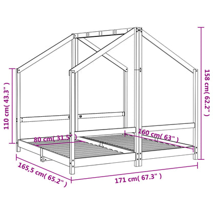 Kids Solid Pine Bed Frame, Black 2x(80x160) cm