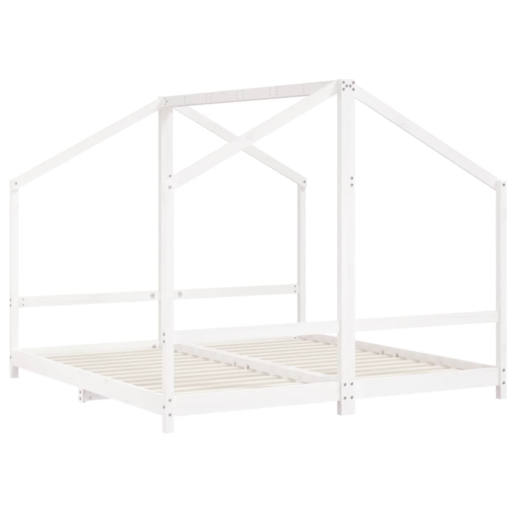 Solid Pine Wood Kids Bed Frame, White - 2x(90x190) cm
