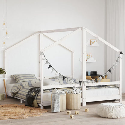 Solid Pine Wood Kids Bed Frame, White - 2x(90x190) cm