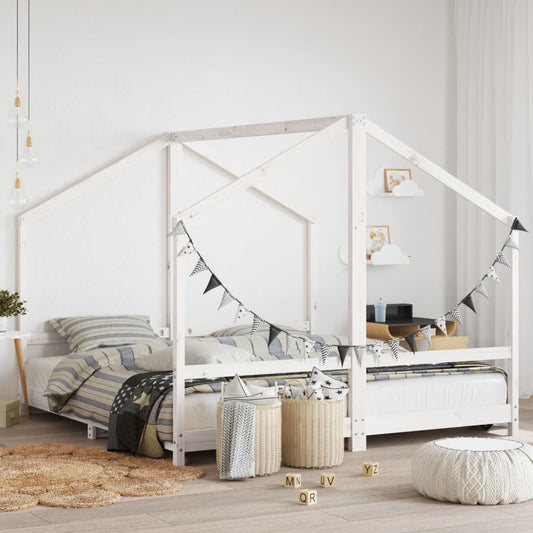 Solid Pine Wood Kids Bed Frame, White - 2x(90x190) cm