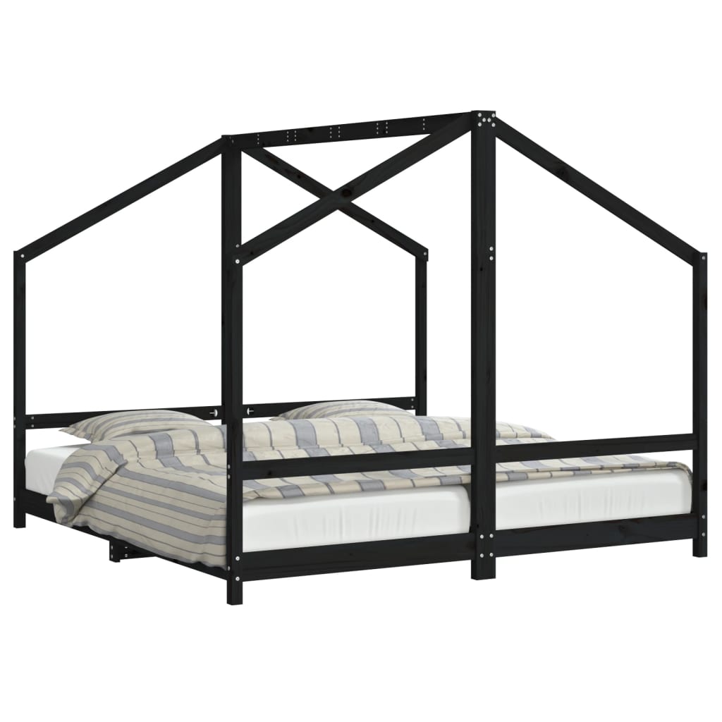Solid Pine Black Kids Bed Frame 2x(90x190) cm - Durable & Stylish