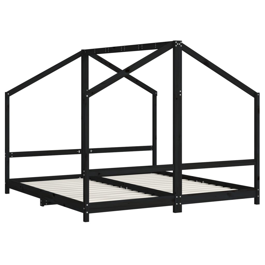 Solid Pine Black Kids Bed Frame 2x(90x190) cm - Durable & Stylish