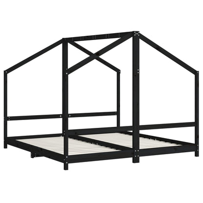 Solid Pine Black Kids Bed Frame 2x(90x190) cm - Durable & Stylish