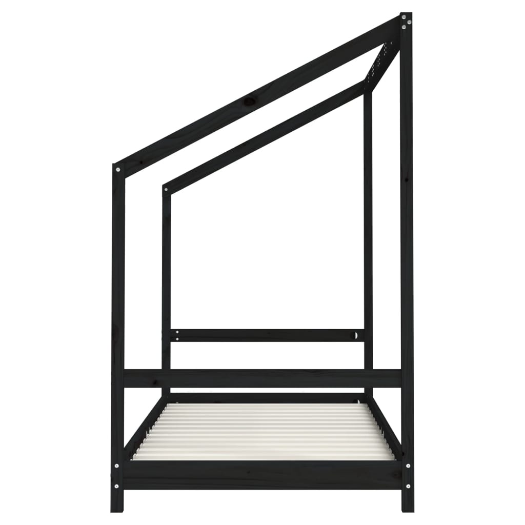 Solid Pine Black Kids Bed Frame 2x(90x190) cm - Durable & Stylish