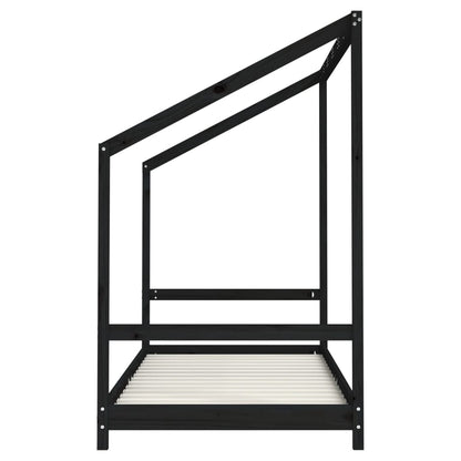 Solid Pine Black Kids Bed Frame 2x(90x190) cm - Durable & Stylish