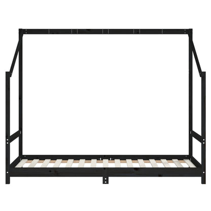 Solid Pine Black Kids Bed Frame 2x(90x190) cm - Durable & Stylish