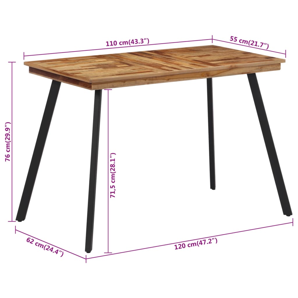 Elegant Solid Teak Wood Dining Table 120x62x76 cm