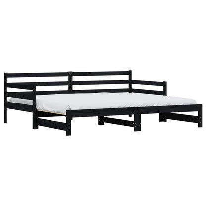 Solid Wood Black Daybed with Trundle 90x200 cm - No Mattress Included