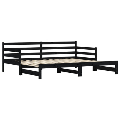 Solid Wood Black Daybed with Trundle 90x200 cm - No Mattress Included