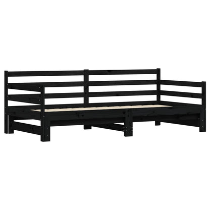Solid Wood Black Daybed with Trundle 90x200 cm - No Mattress Included