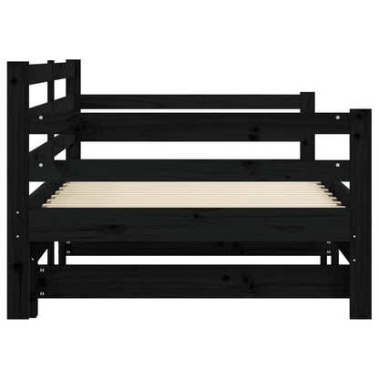 Solid Wood Black Daybed with Trundle 90x200 cm - No Mattress Included