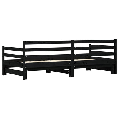 Solid Wood Black Daybed with Trundle 90x200 cm - No Mattress Included