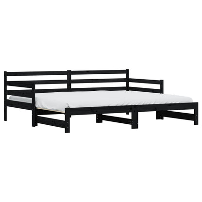 Solid Wood Black Daybed with Trundle, 80x200 cm - No Mattress