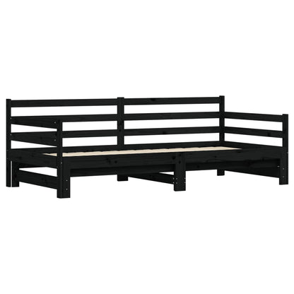 Solid Wood Black Daybed with Trundle, 80x200 cm - No Mattress