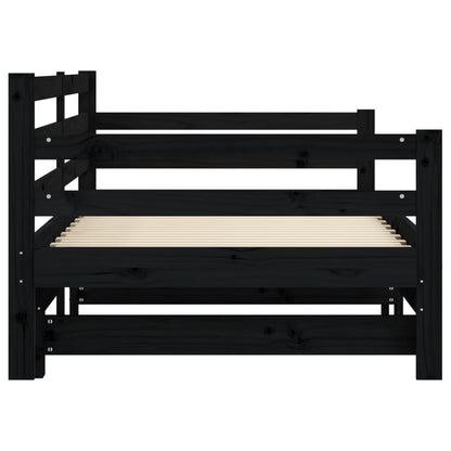 Solid Wood Black Daybed with Trundle, 80x200 cm - No Mattress
