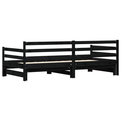 Solid Wood Black Daybed with Trundle, 80x200 cm - No Mattress